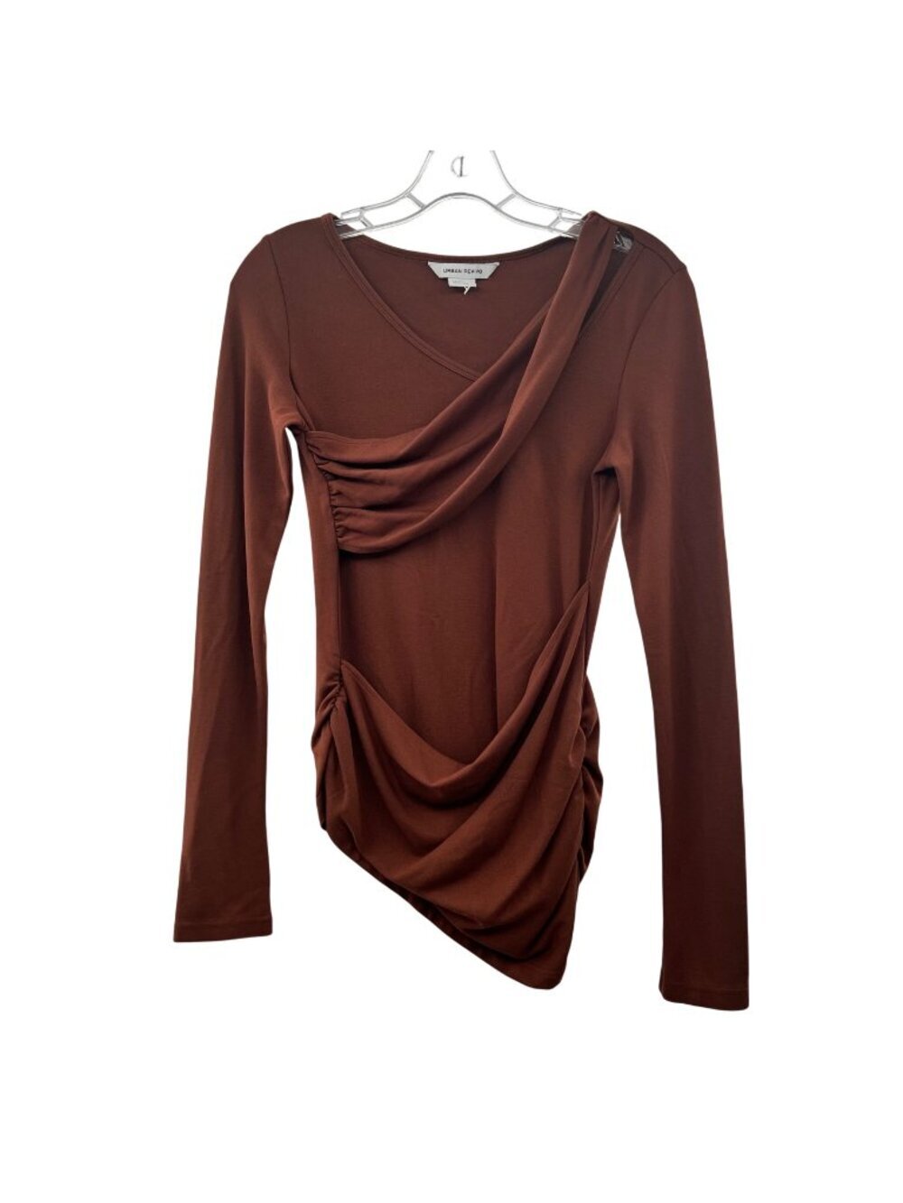 Urban Revivo Women's Ruched Asymmetric Top Brown Size 4 Long Sleeve